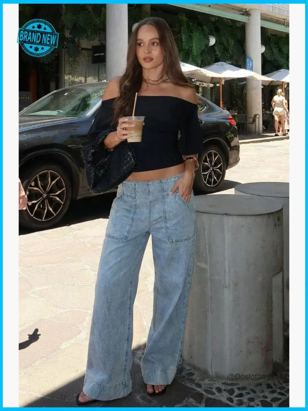 Wide Leg Baggy Jeans Elastic Waist Pull On Denim Pants Trendy Y2k Low Mid Rise